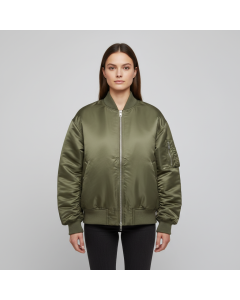 Olive Quilted Utility Jacket with Contrast Trim